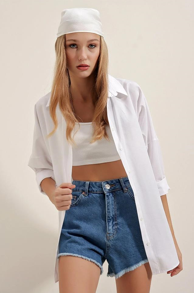 Kadın Oversize Gömlek Beyaz