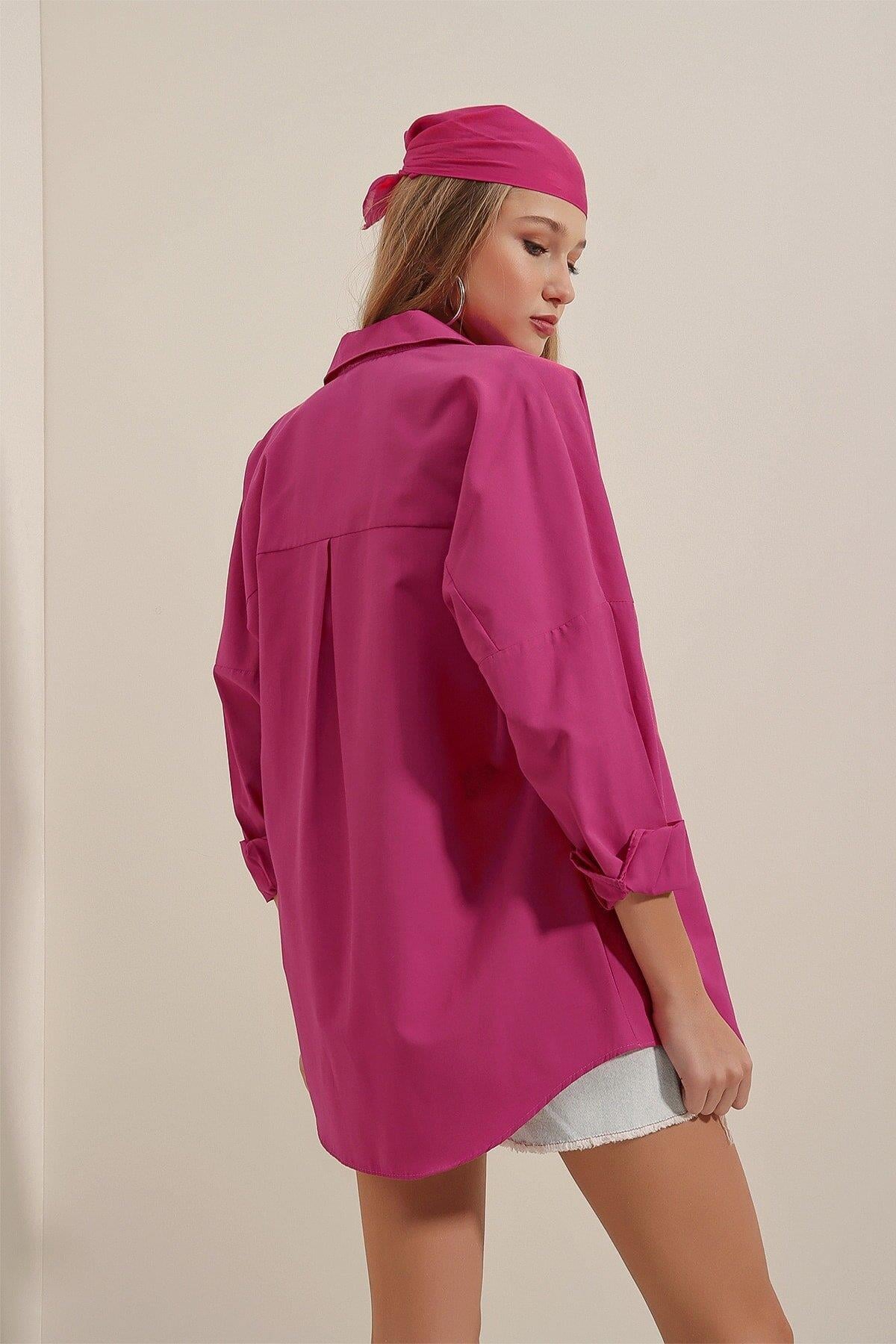Kadın Oversize Gömlek Fuşya