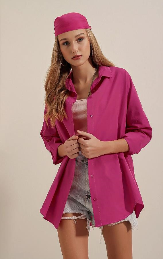 Kadın Oversize Gömlek Fuşya