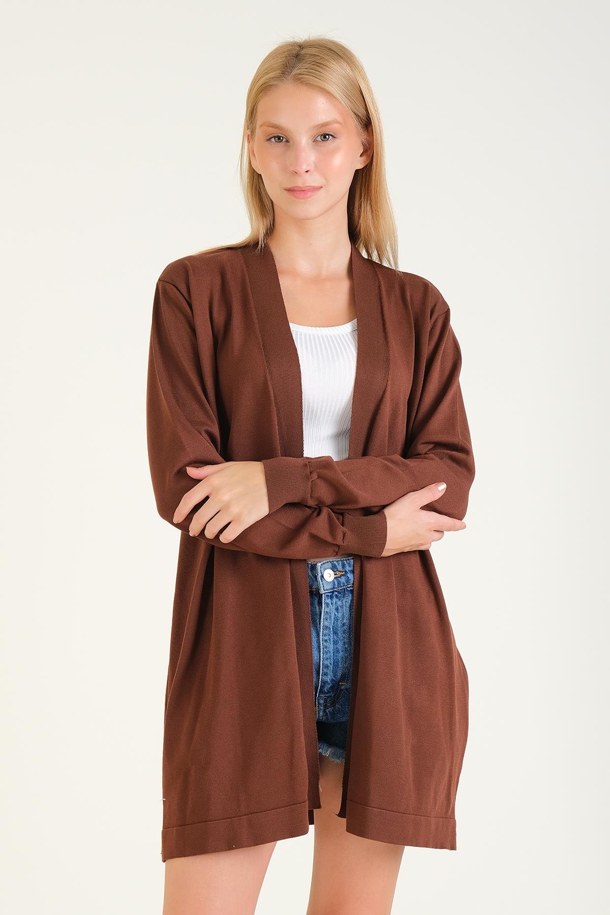 Kadın Oversize Hırka Kahverengi