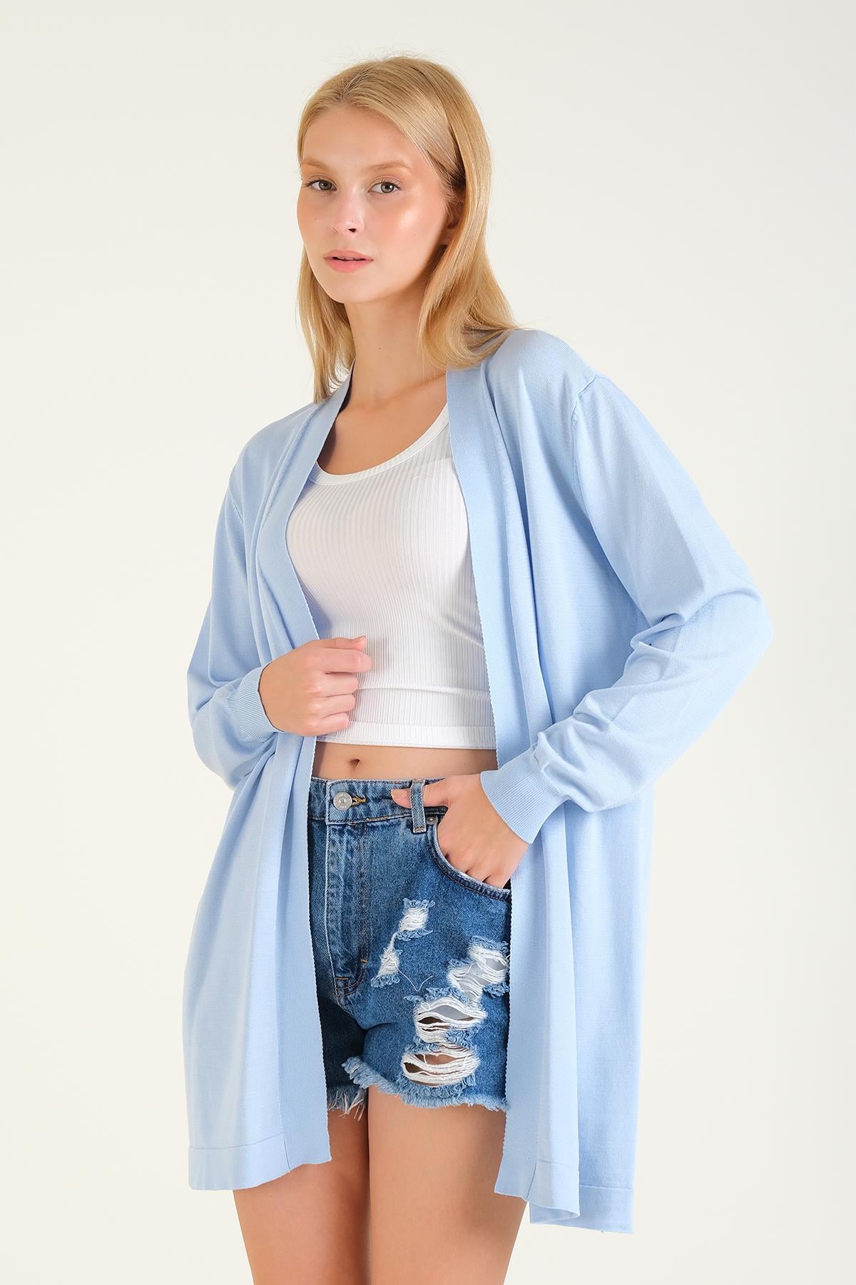 Kadın Oversize Hırka Mavi