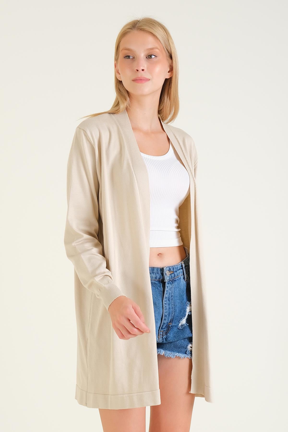 Kadın Oversize Hırka Taş