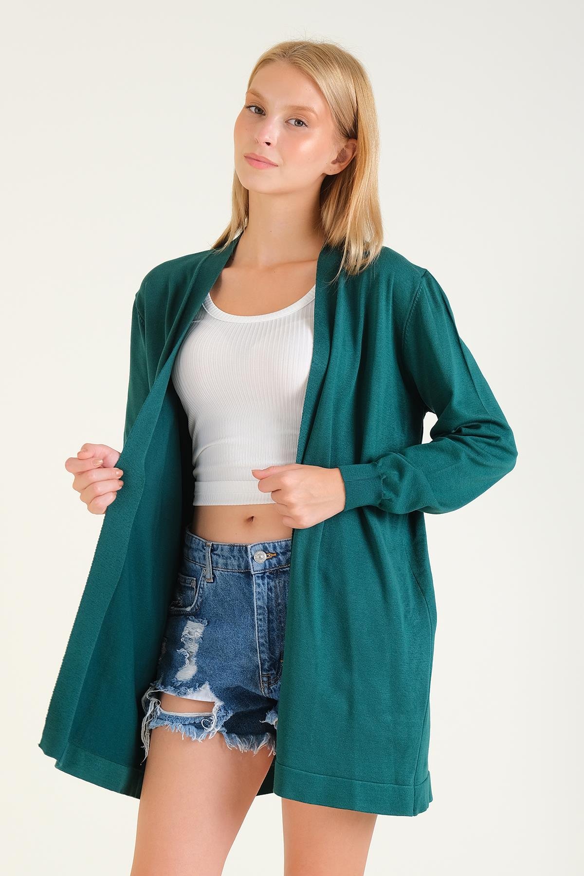 Kadın Oversize Hırka Zümrüt