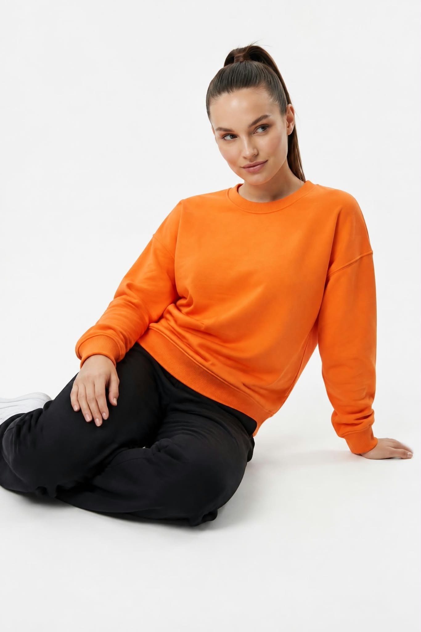 Kadın Oversize İki İp Salaş Sweatshirt Orange