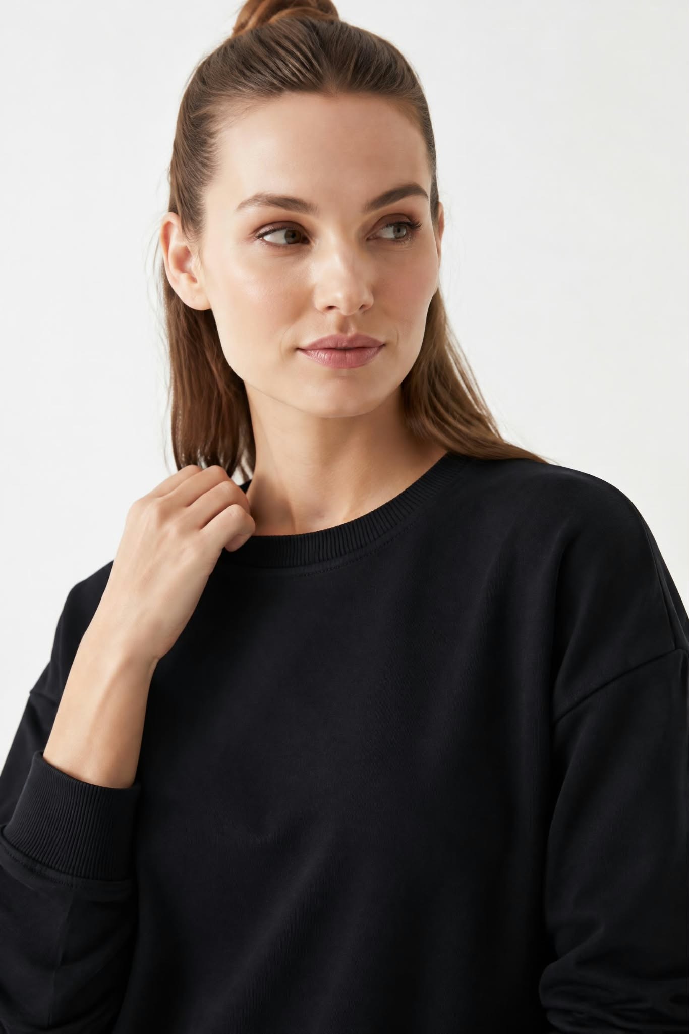 Kadın Oversize İki İp Salaş Sweatshirt Siyah