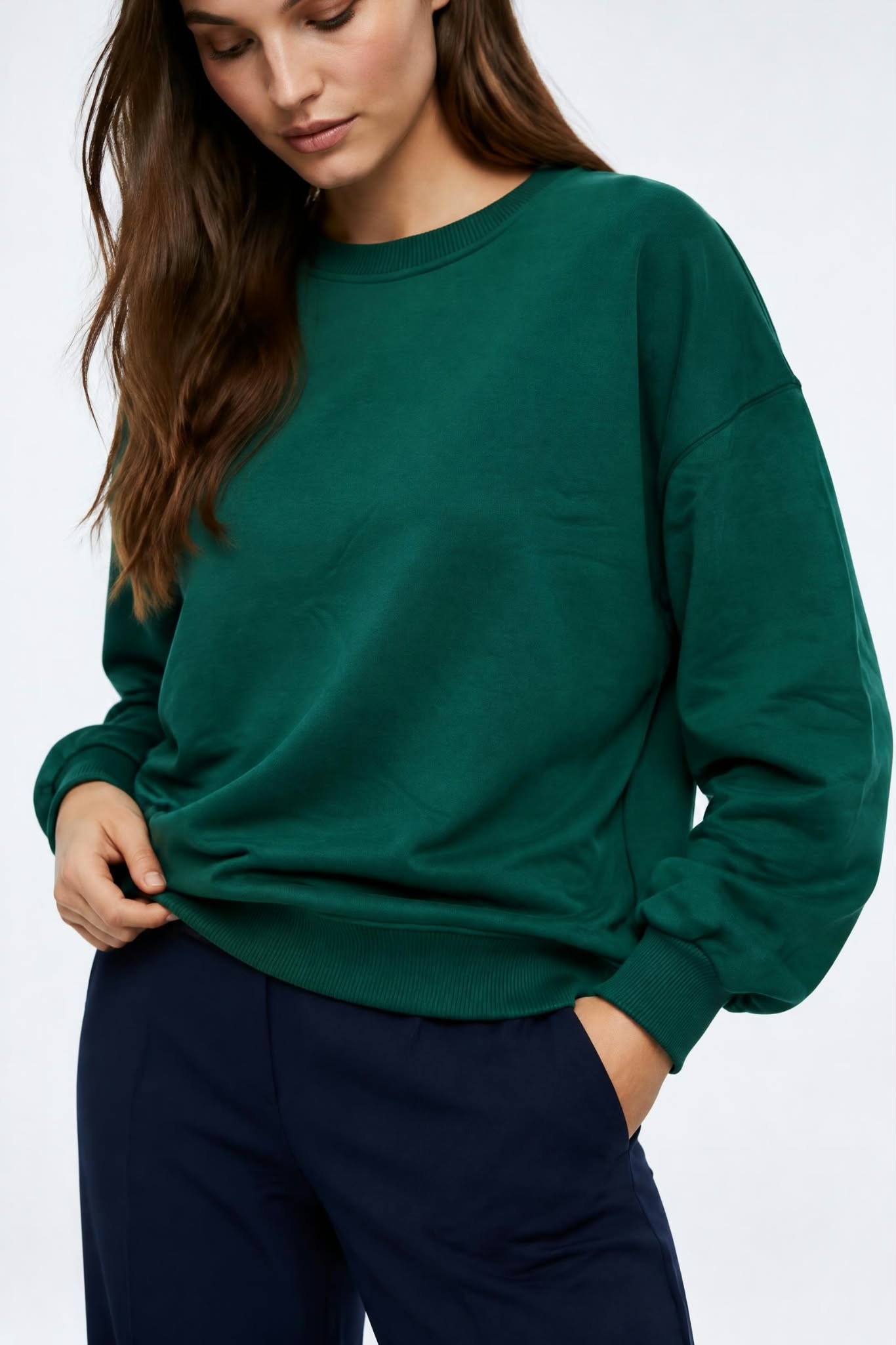 Kadın Oversize İki İp Salaş Sweatshirt Yeşil