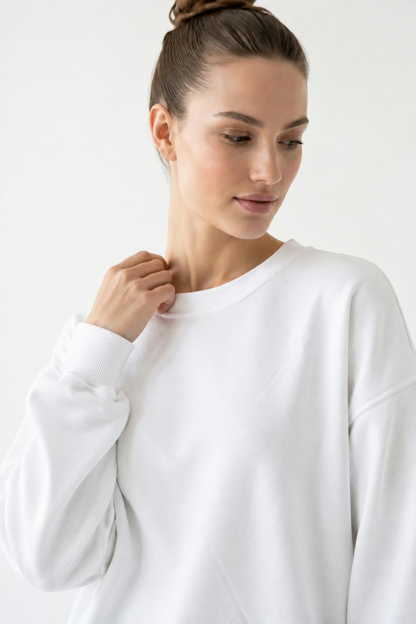 Kadın Oversize İki İp Salaş Sweatshirt Ekru
