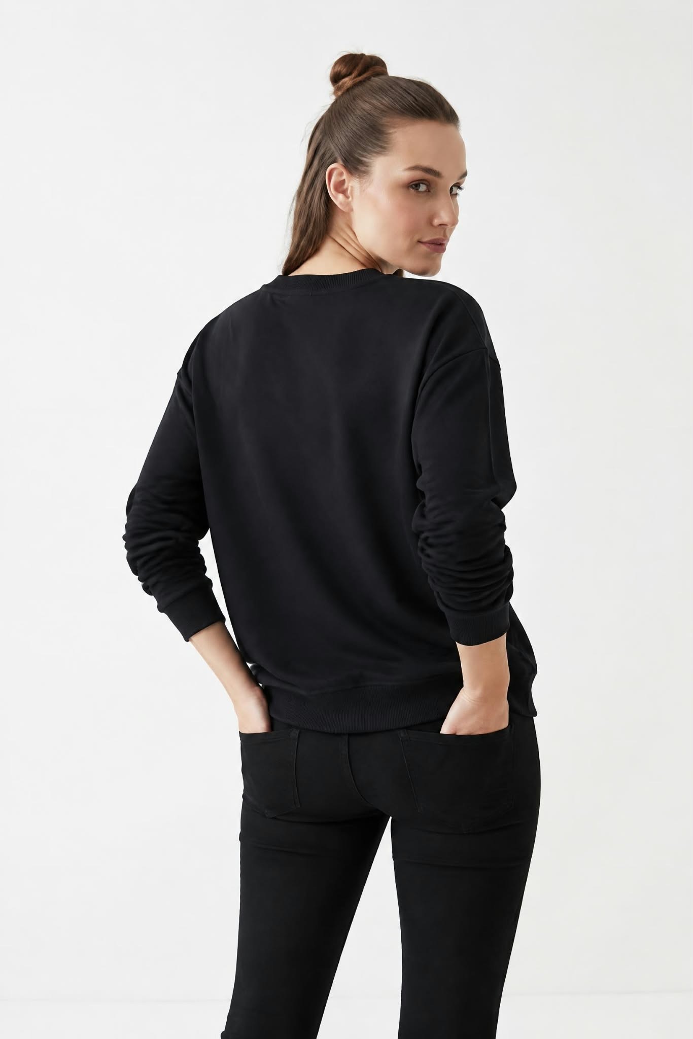 Kadın Oversize İki İp Salaş Sweatshirt Siyah