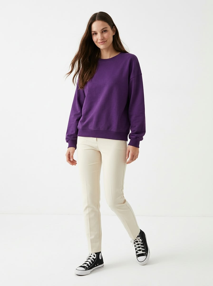Kadın Oversize İki İp Salaş Sweatshirt Mürdüm