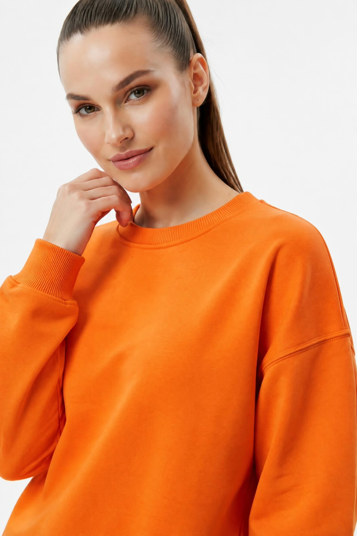 Kadın Oversize İki İp Salaş Sweatshirt Orange
