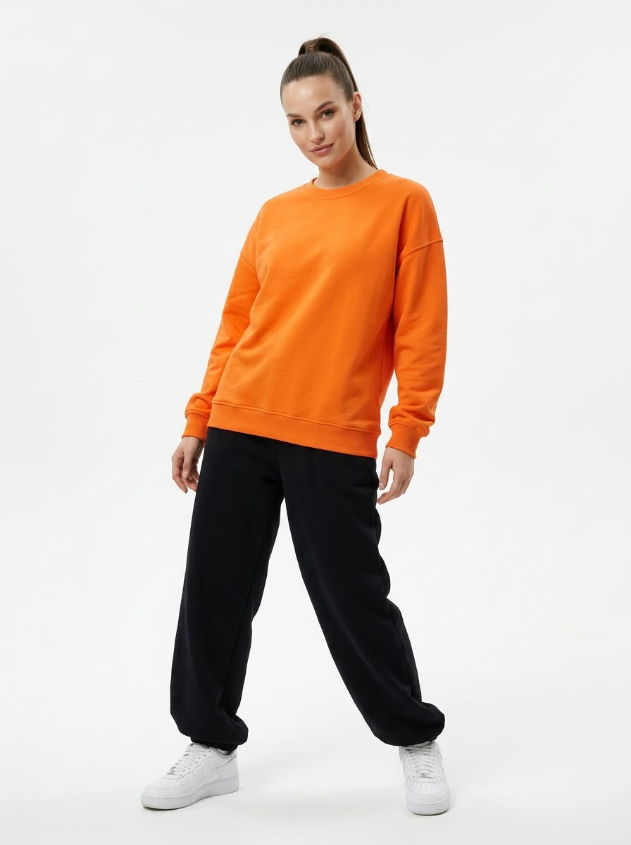 Kadın Oversize İki İp Salaş Sweatshirt Orange