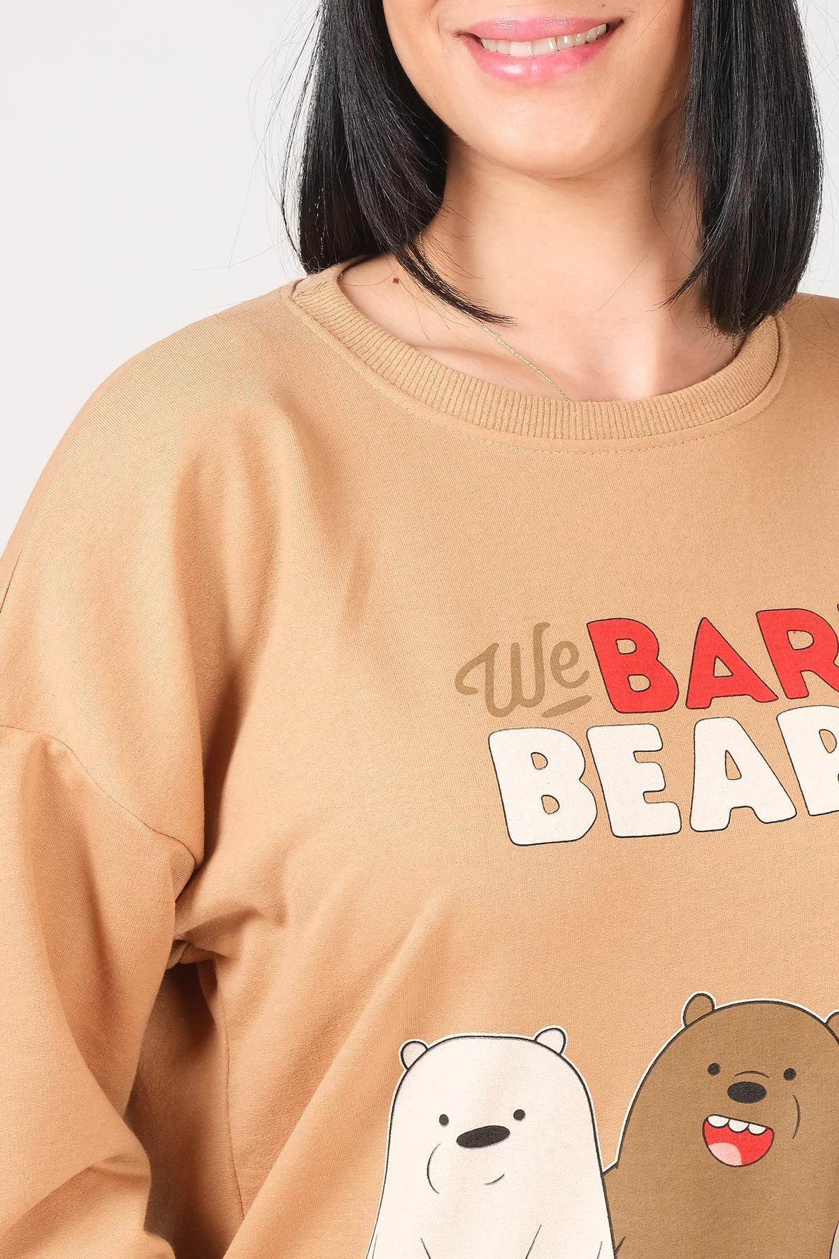 Kadın We Bare Bears Baskılı Eşofman Takımı Camel