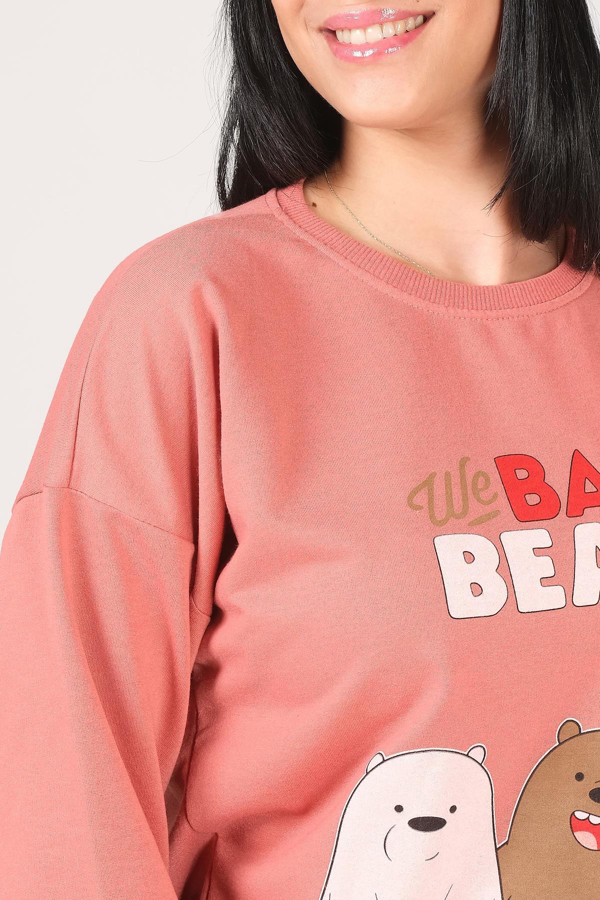 Kadın We Bare Bears Baskılı Eşofman Takımı Gül