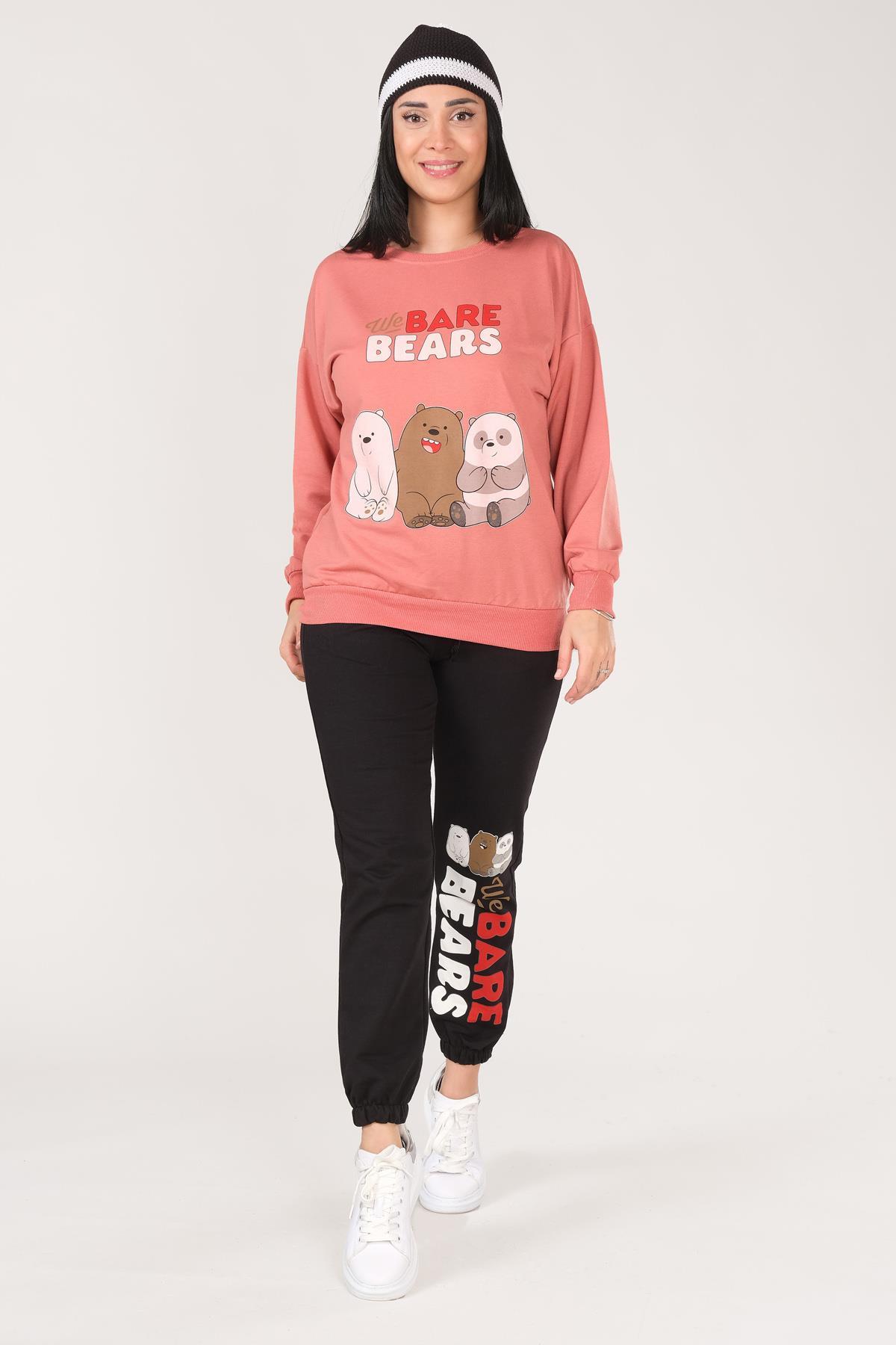 Kadın We Bare Bears Baskılı Eşofman Takımı Gül