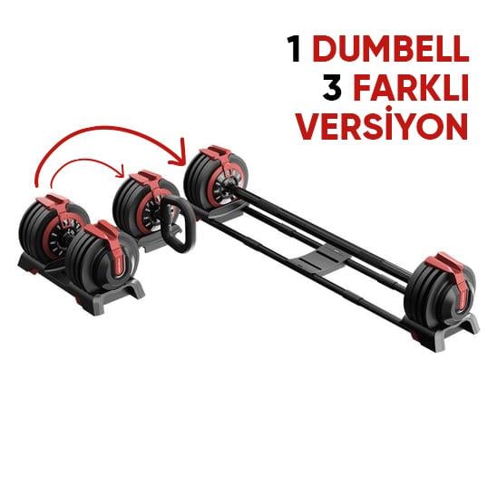KingSmith Mekanik Ayarlı 24KG Dambıl, Kettlebell, Halter Seti (3ü1 Arada)