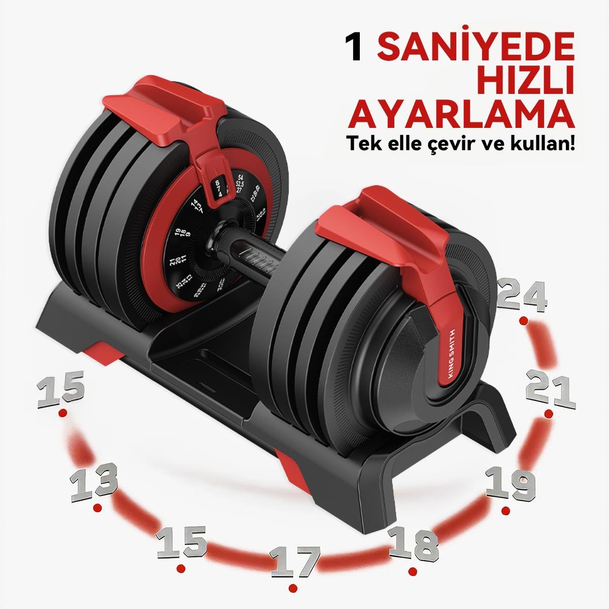 KingSmith Mekanik Ayarlı 24KG Dambıl, Kettlebell, Halter Seti (3ü1 Arada)