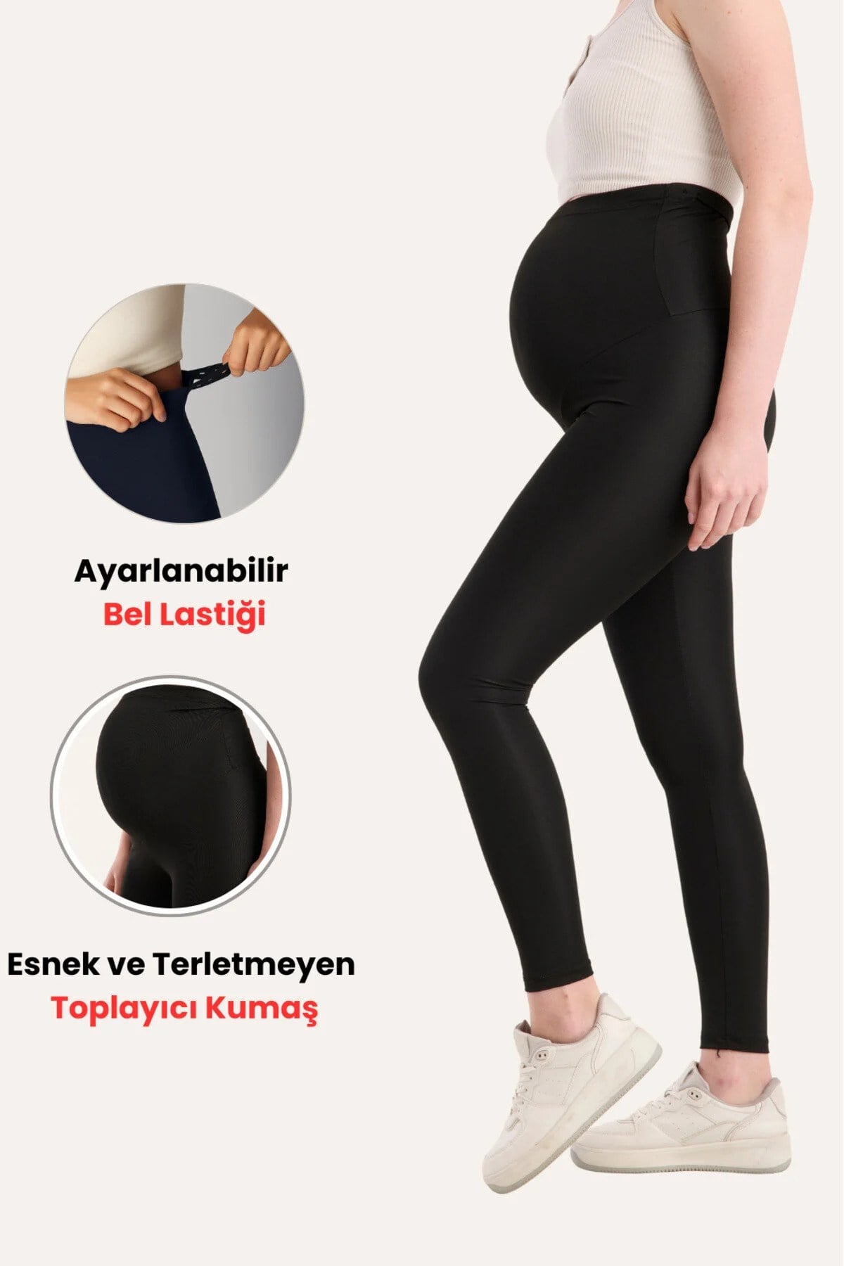 Ayarlanabilir Yüksek Bel Siyah Toparlayıcı Hamile Taytı
