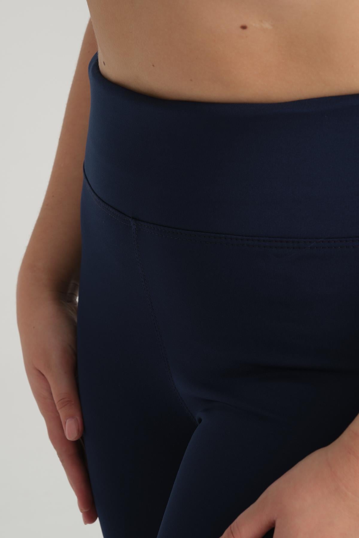 Curve Büyük Beden Örme Şardonlu Polarlı Kışlık Lacivert Tayt