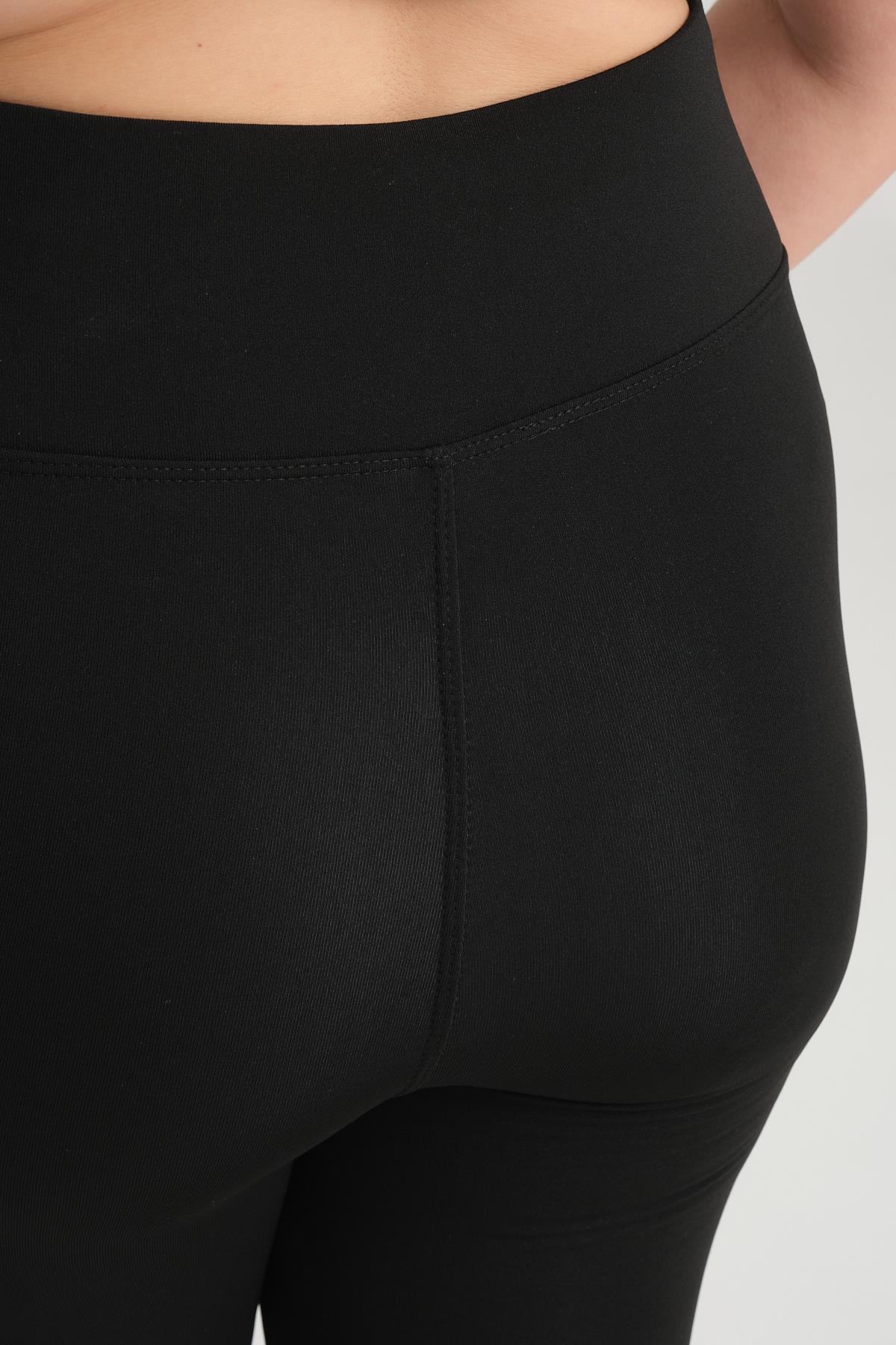 Curve Büyük Beden Örme Şardonlu Polarlı Kışlık Siyah Tayt