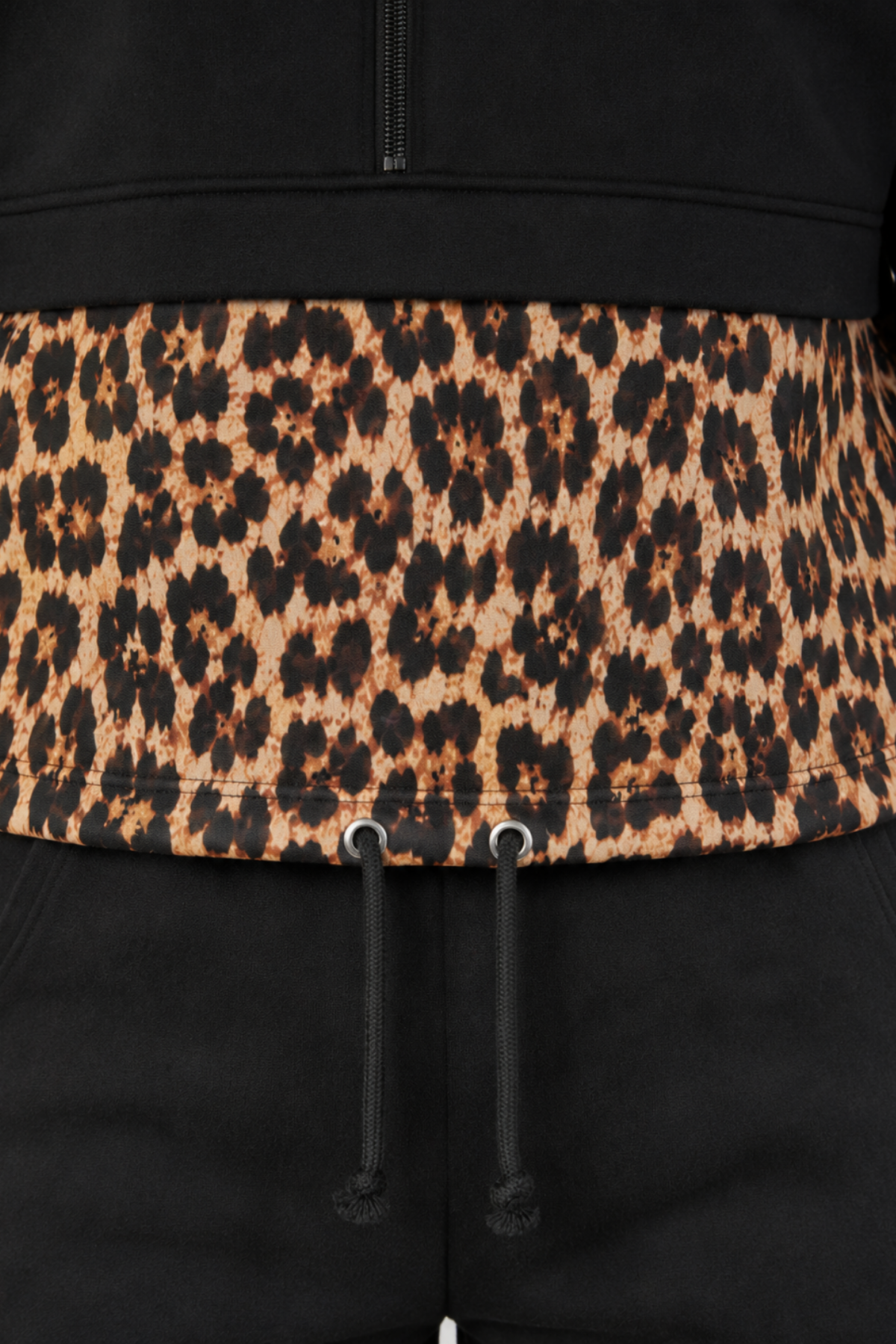 Kadın Büyük Beden Leopar Detaylı Kapüşonlu Fermuarlı Cepli Lastikli Jogger Günlük Spor Eşofman Takımı