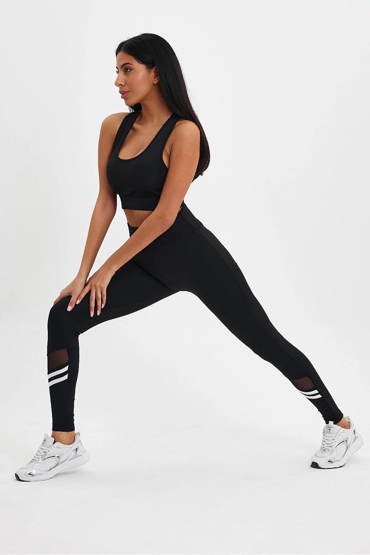Kadın Yüksek Bel Toparlayıcı Sıkılaştırıcı Beyaz Spor Şeritli Tayt