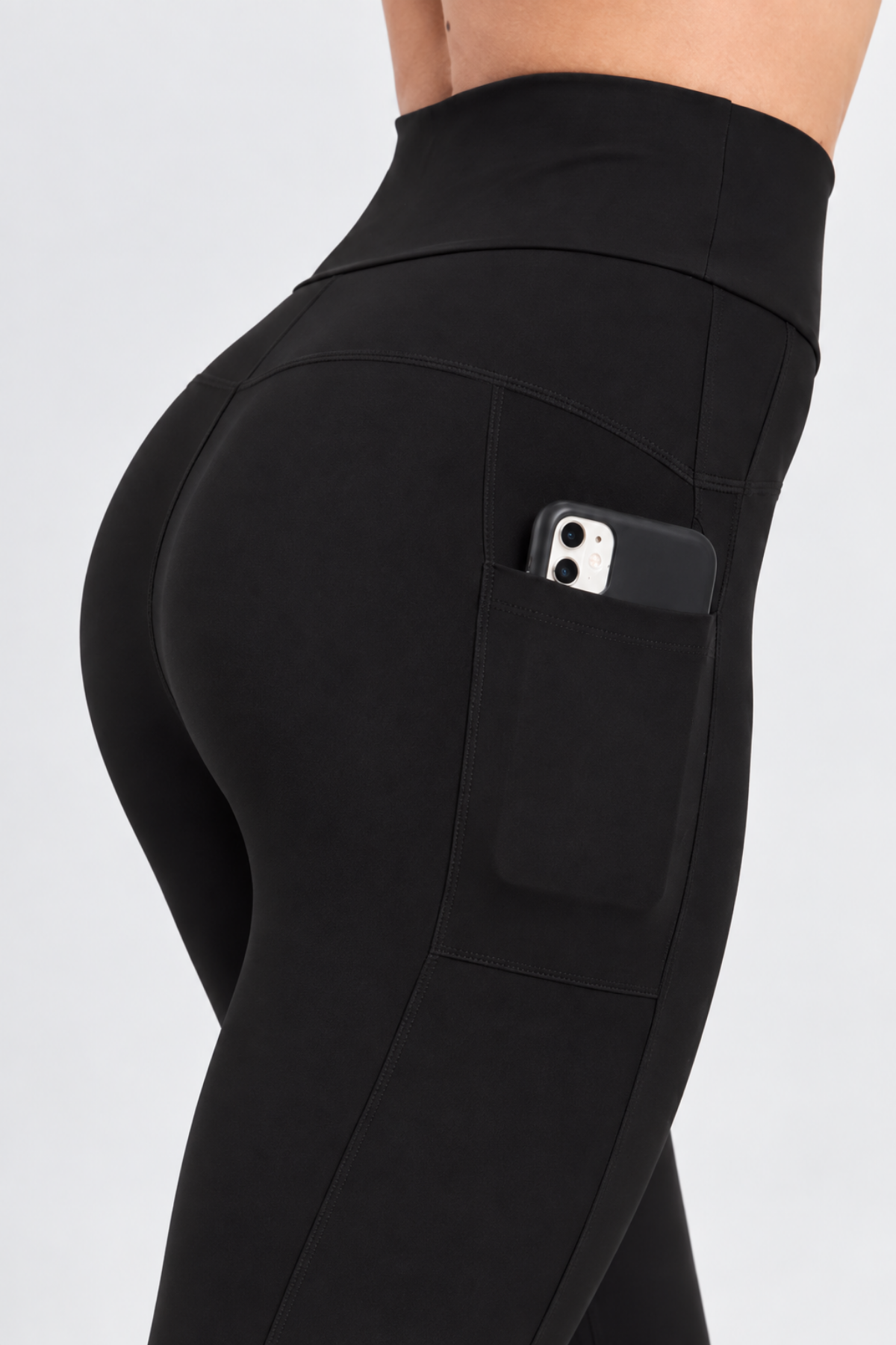 Kadın Yüksek Bel Toparlayıcı Ve Sıkılaştırıcı Cepli Siyah Spor Tayt