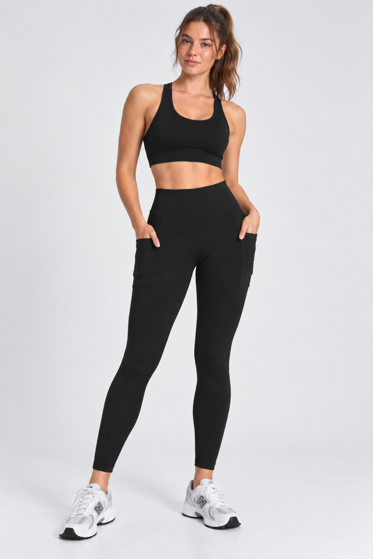 Kadın Yüksek Bel Toparlayıcı Ve Sıkılaştırıcı Cepli Siyah Spor Tayt