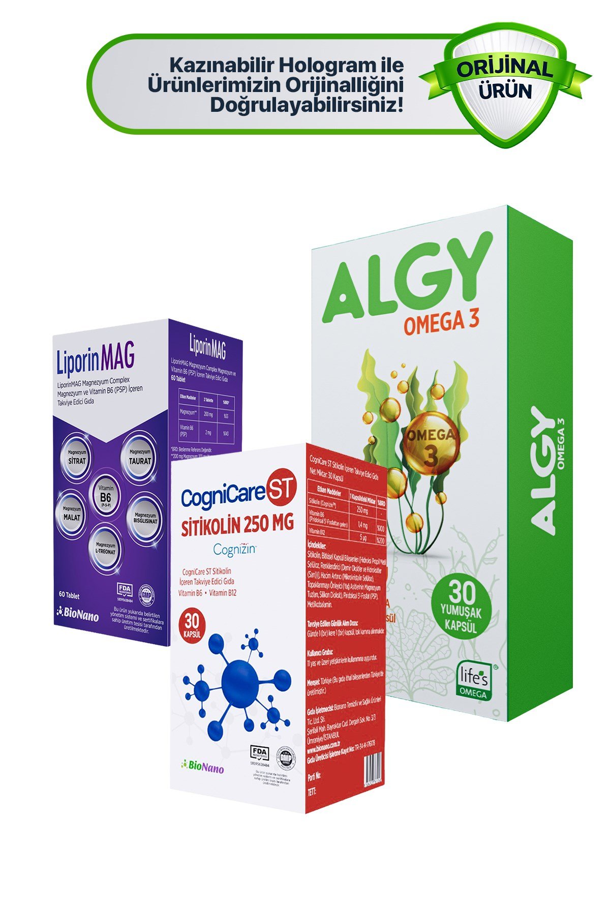COGNICARE ST ve LİPORİNMAG MAGNEZYUM COMPLEX ve ALGY OMEGA 3