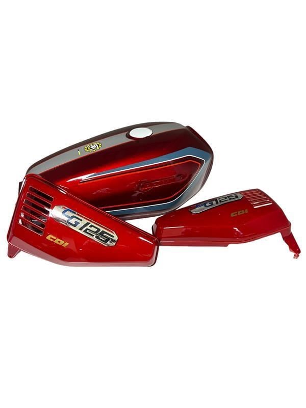 Benzin Deposu ve Yan Kapak CG KIRMIZI - Şeritli