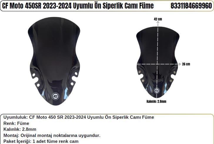CF Moto 450SR Siyah (2023-24) Siperlik Camı