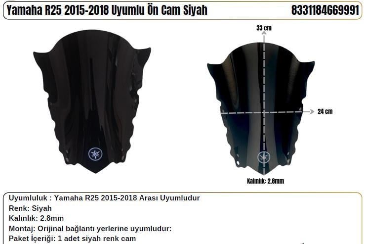 Yamaha R25 Siyah (2015-18) Siperlik Camı