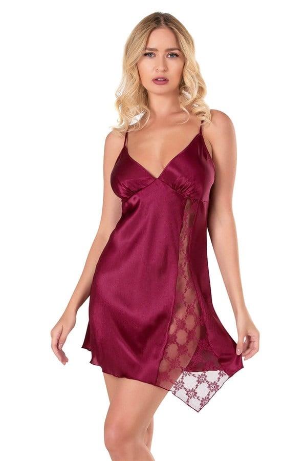 Arias Closet Bordo Kısa Saten Gecelik