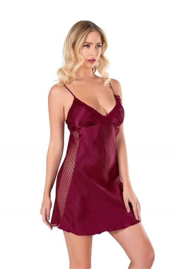 Arias Closet Bordo Kısa Saten Gecelik 8105