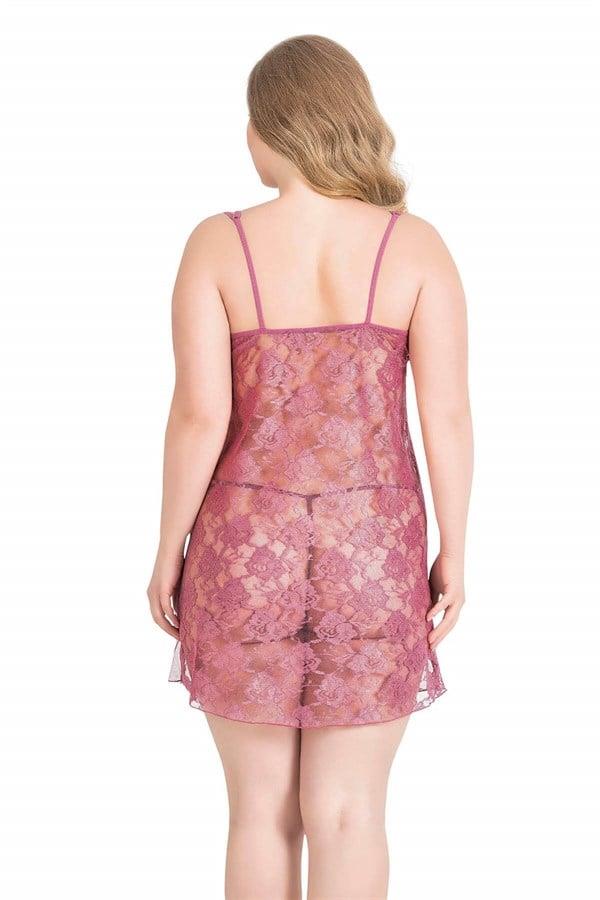 Arias Closet Büyük Beden Gül Kurusu Kısa Tül Gecelik