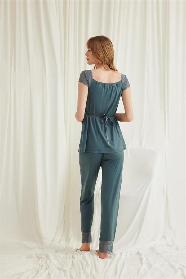 Arias Closet Dantelli Önü Düğmeli Hamile Lohusa 3'lü Viskon Pijama Takımı