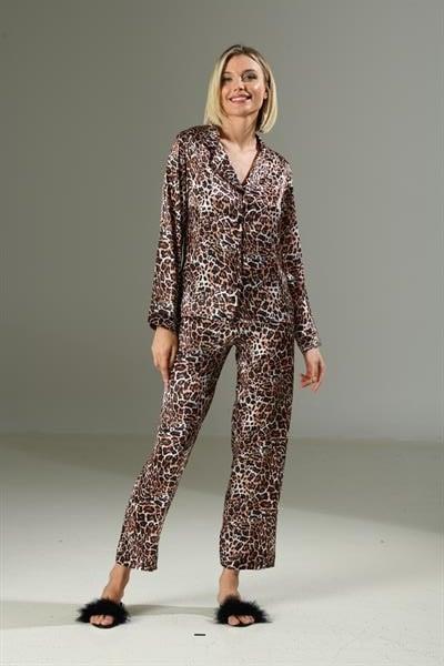 Arias Closet Leopar Desen Yumuşak Dokulu Saten Gecelik Takımı