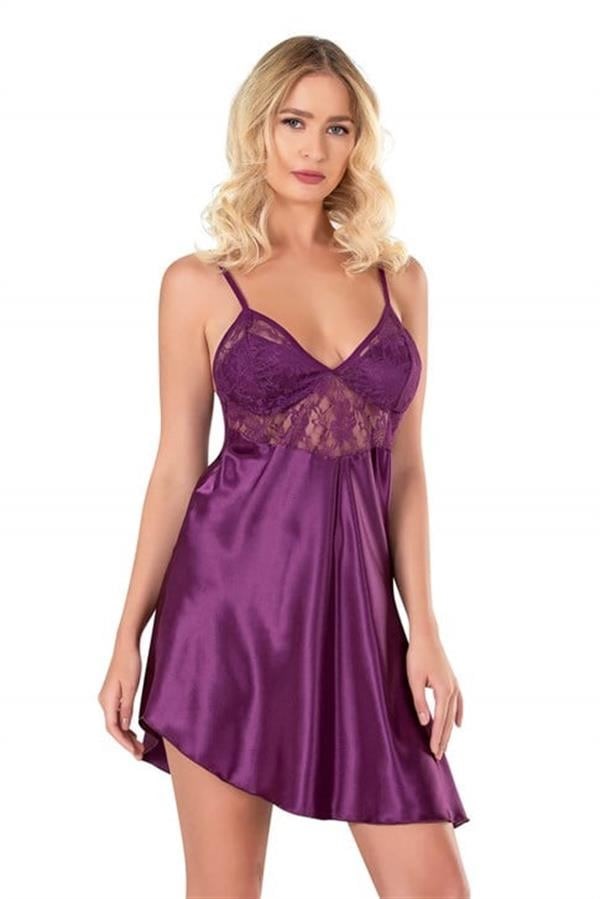 Arias Closet Mor Kısa Saten Gecelik