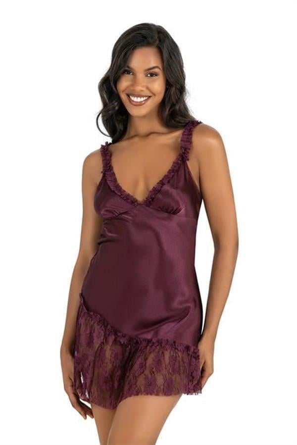 Arias Closet Mürdüm Kısa Saten Gecelik 8238