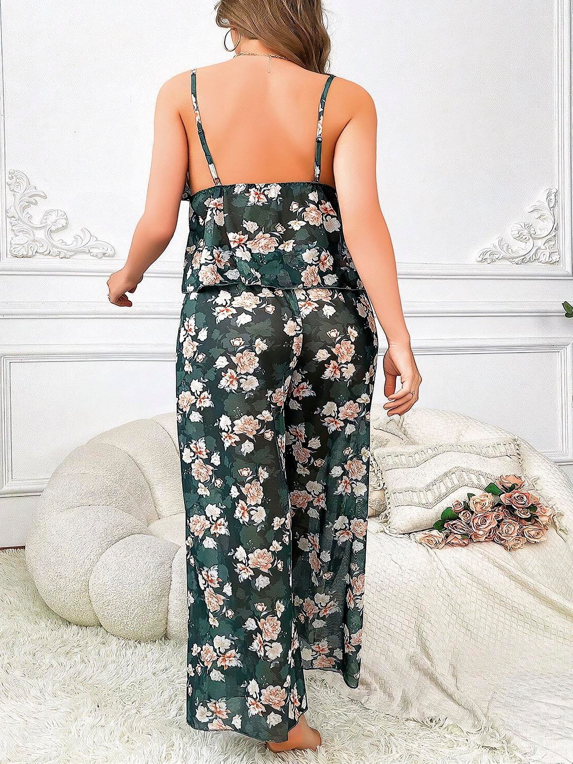 Arias Closet Özel Tasarım Büyük Beden Çiçek Desenli Bol Kesim 2'li Pijama Takımı