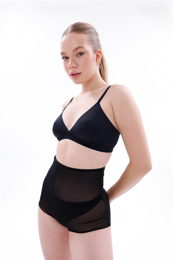 Arias Closet Siyah MI EMAY 2706 Lazer Tül Toparlayıcı Slip Hayalet Külot Korse