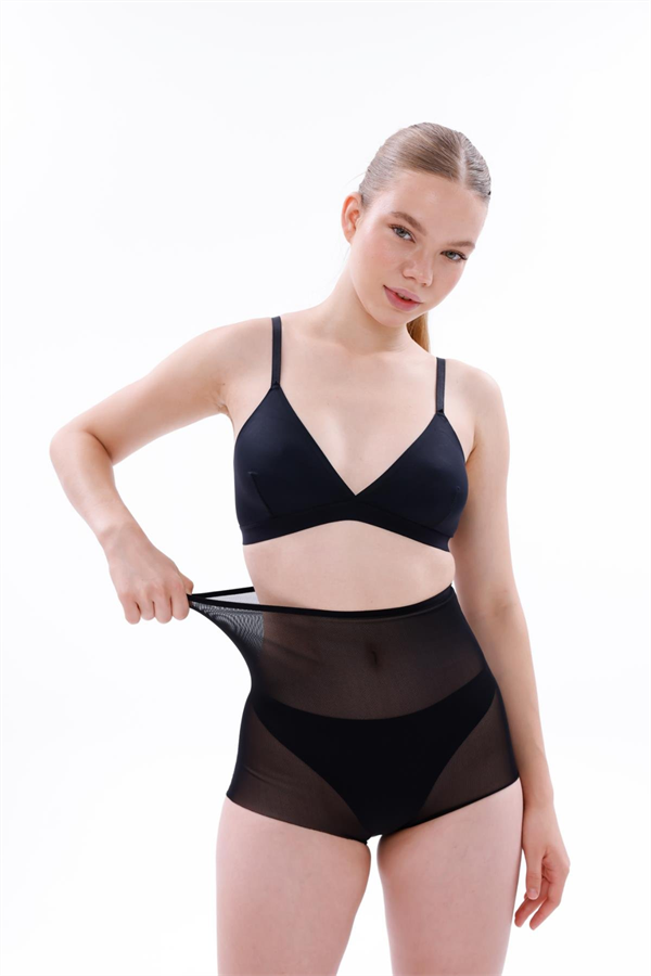 Arias Closet Siyah MI EMAY 2706 Lazer Tül Toparlayıcı Slip Hayalet Külot Korse