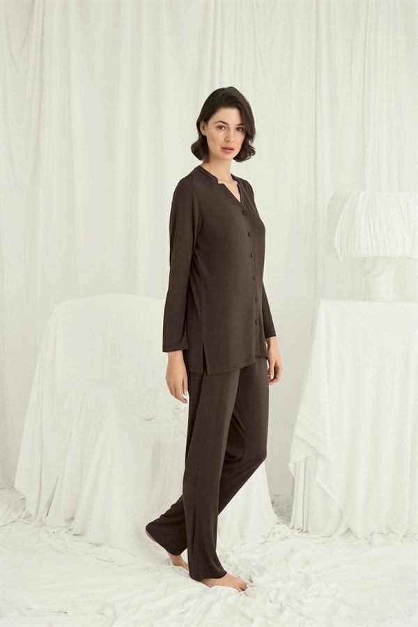 Arias Closet Uzun Kollu Boydan Düğmeli V Yaka Pijama Takımı