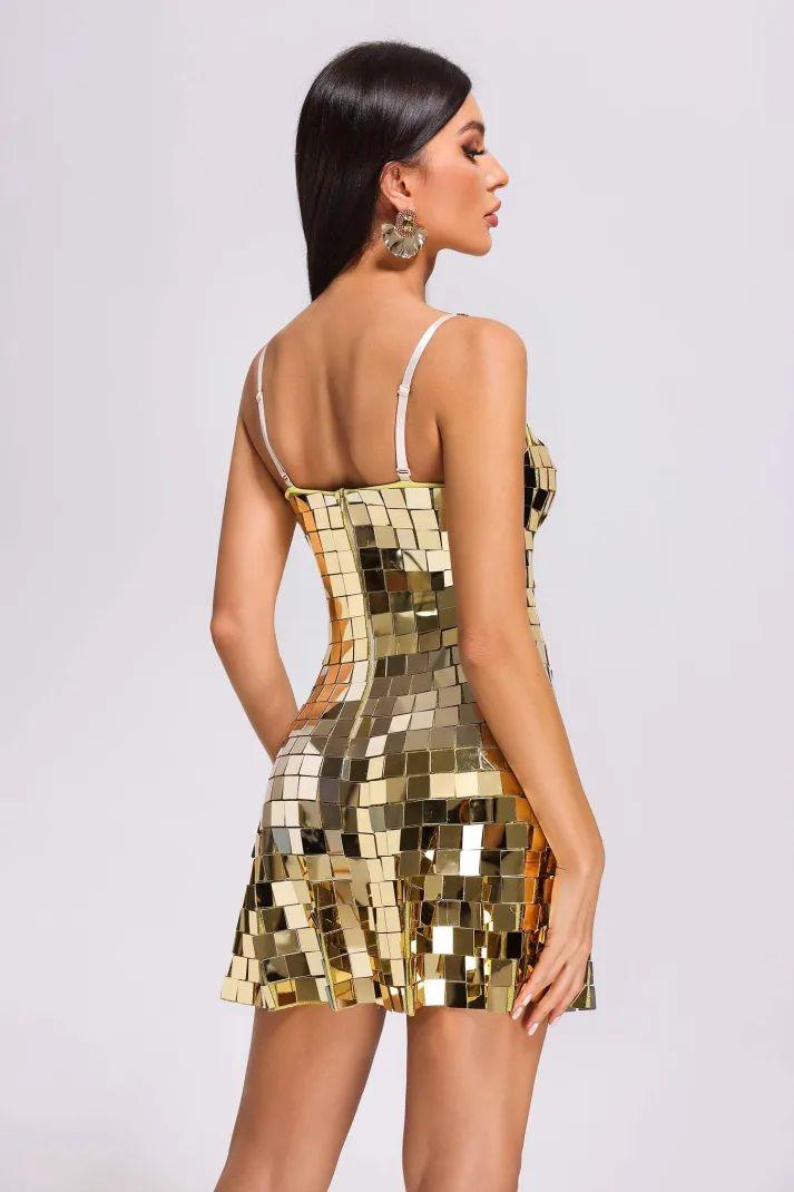 Metalik Ayna Mini Elbise