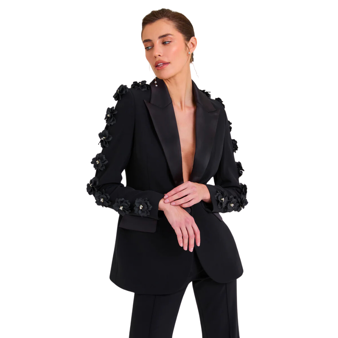 tasarım zarif blazer ve pantolon 3D çiçek takım elbise 