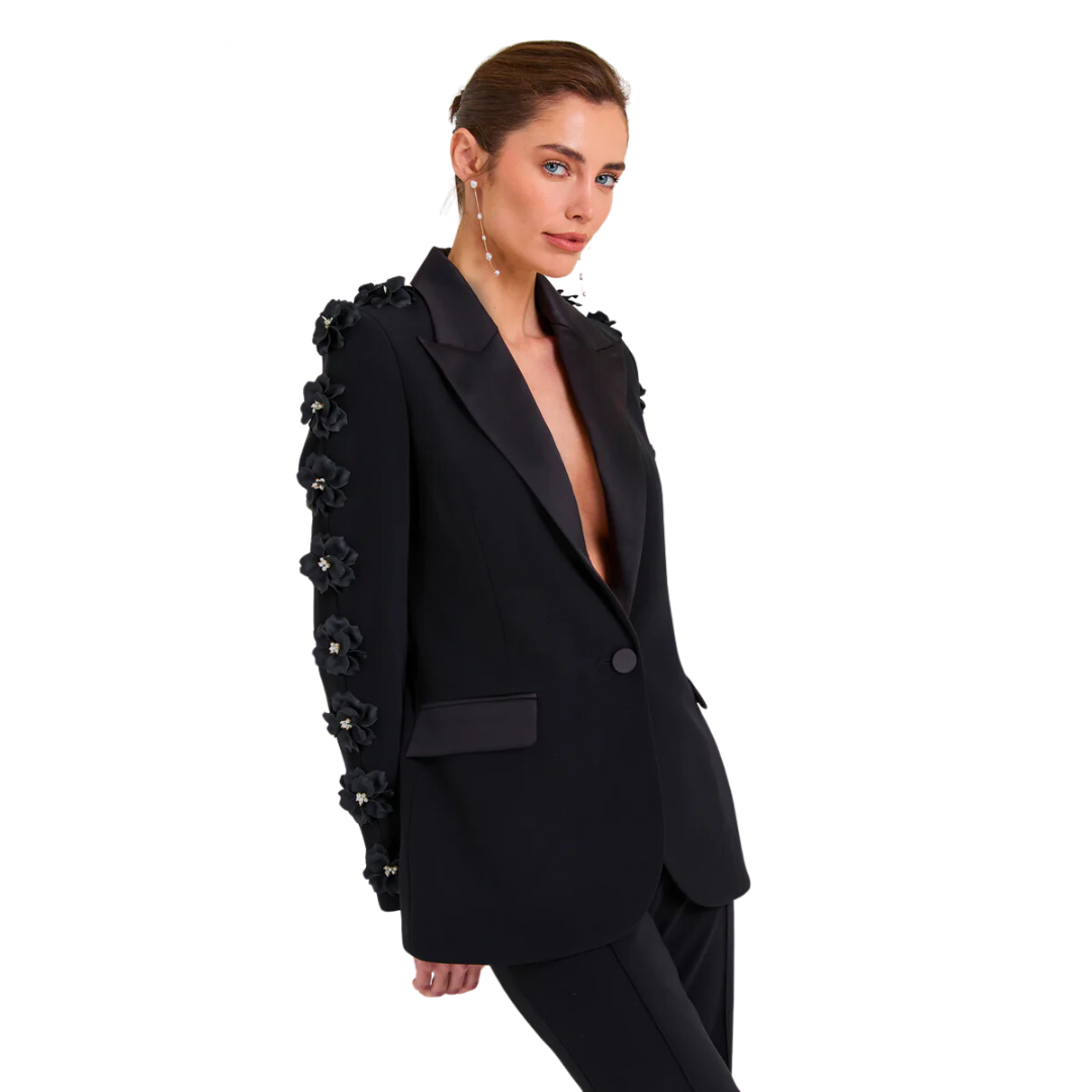 tasarım zarif blazer ve pantolon 3D çiçek takım elbise 
