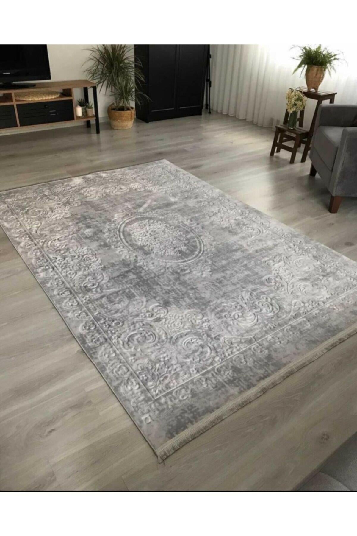 Armada Avangard Deluxe Tunus Silver Yumuşak Kaymaz Taban Püsküllü Halı 120cmx180cm
