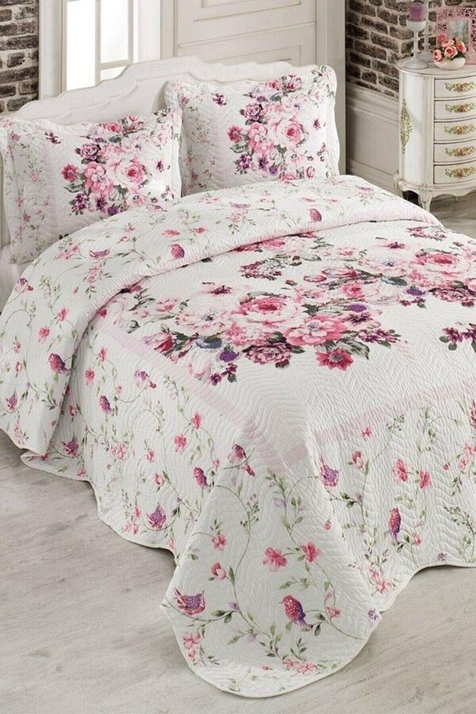 Birdy Çift Kişilik Kapitone Yatak Örtüsü Takımı - Pembe