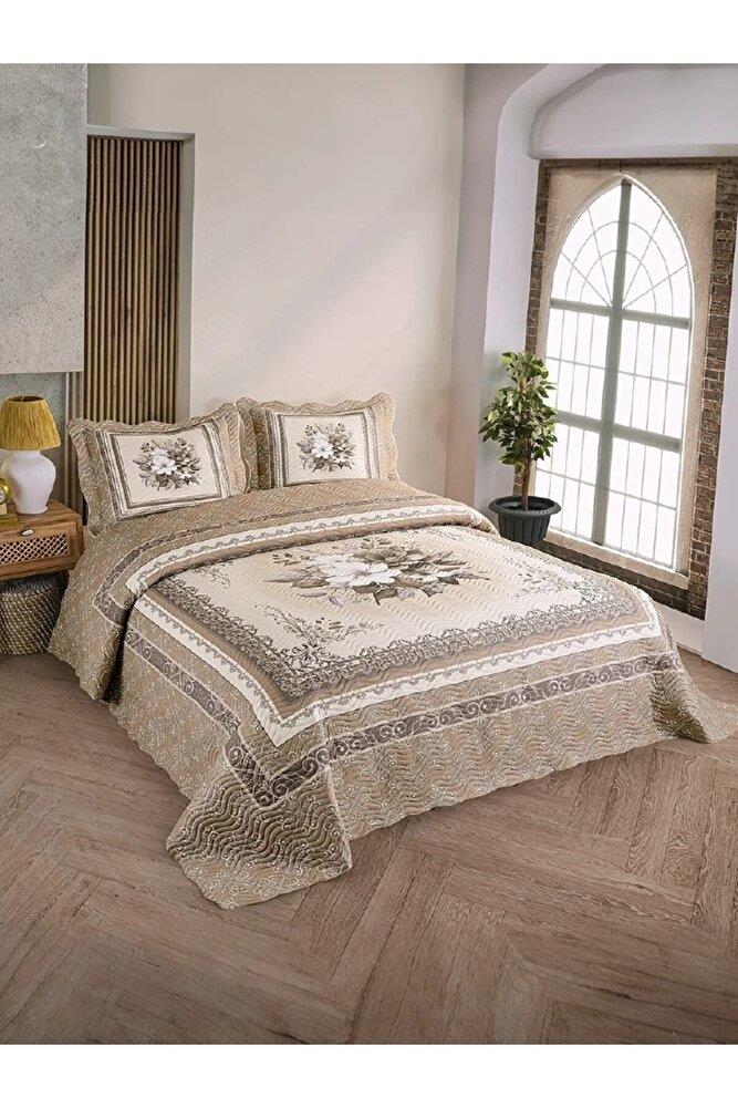 Çift Kişilik Microfiber Kapitone Yatak Örtüsü Beste Kahve