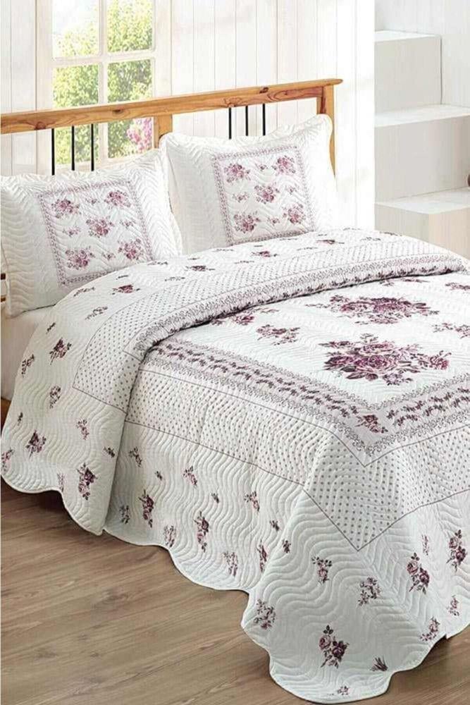 Flower Lila Çift Kişilik Kapitone Yatak Örtüsü