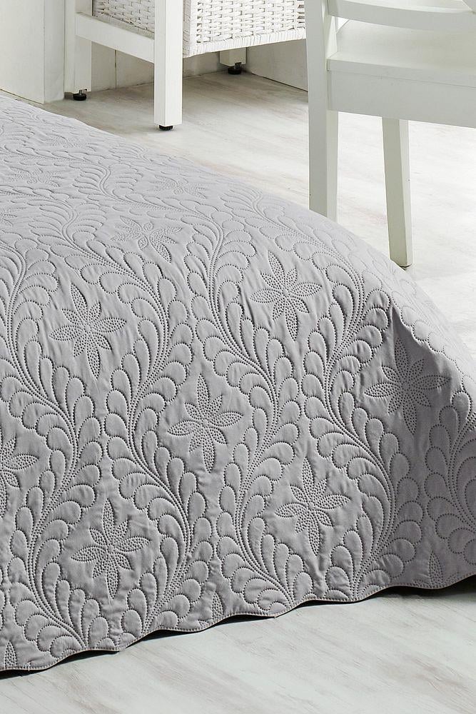 Ivy Gri Çift Kişilik Microfiber Kapitone Yatak Örtüsü
